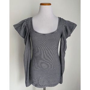 Free People Striped B&W Long Sleeve Top Pointed Shoulders